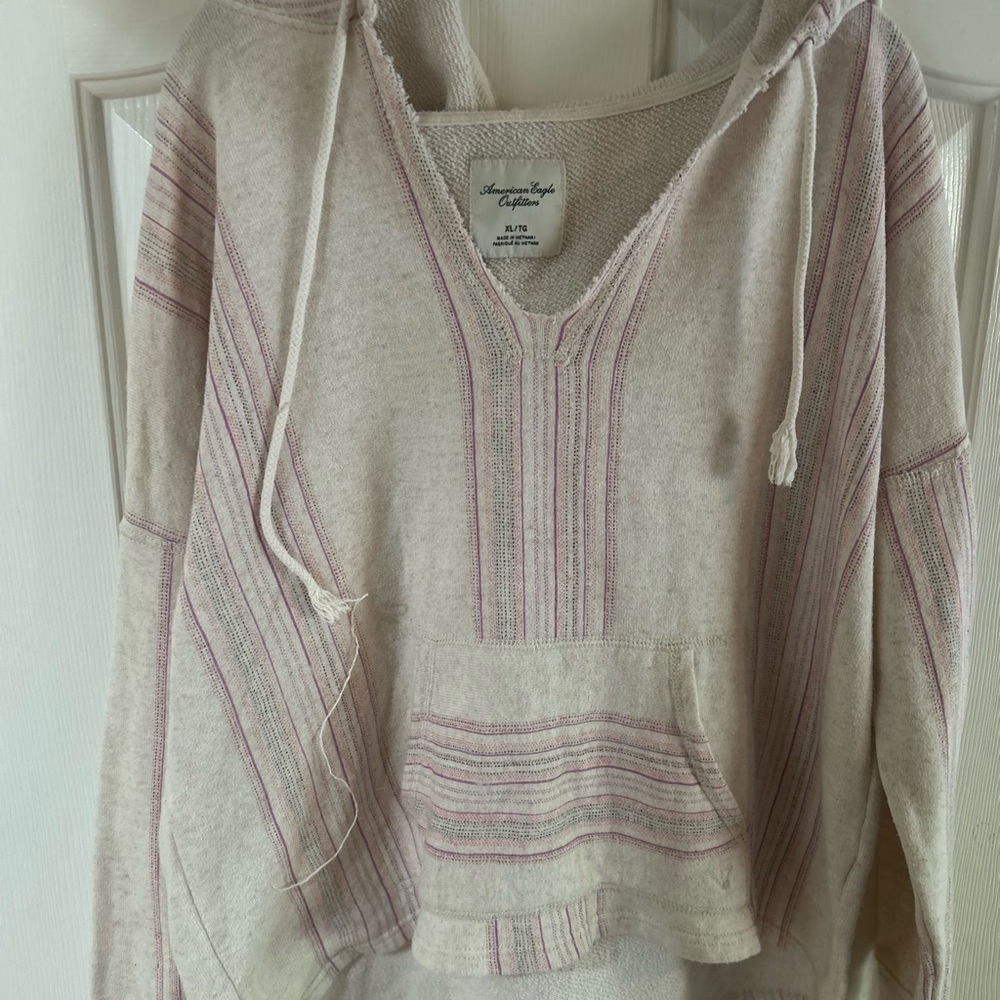 American Eagle Outfitters Cream and Pink Striped Hoodie
